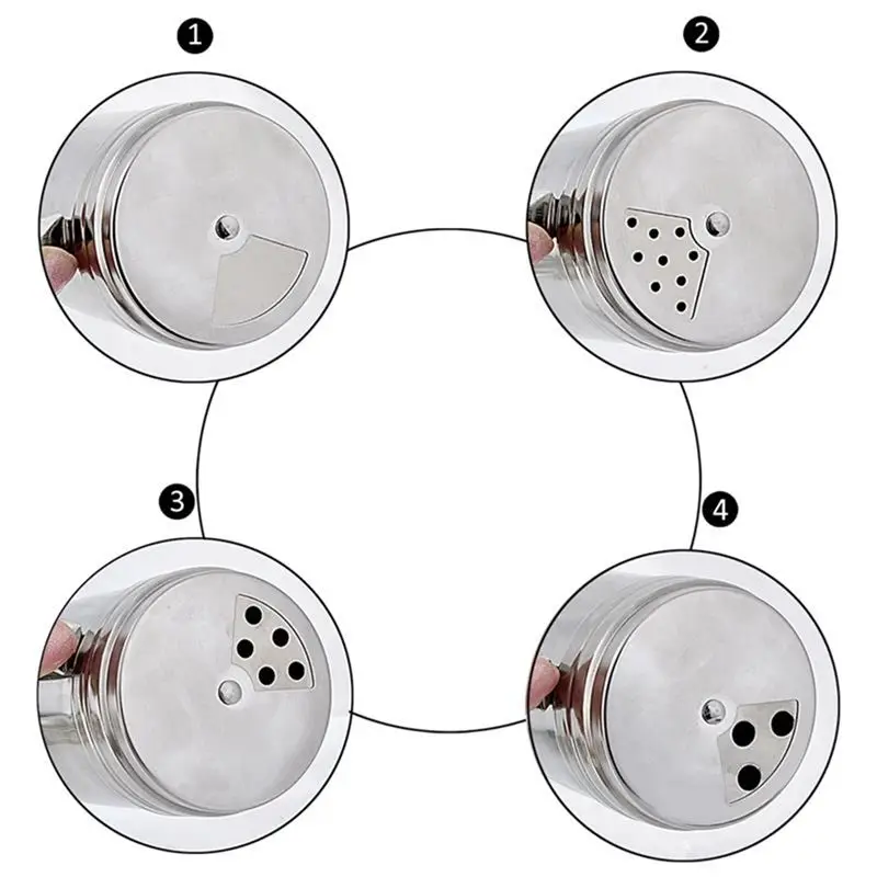 

6Pcs Seasoning Bottle with Handle Stainless Steel Spice Shaker Metal Versatile Dredge Shaker with Rotating Cover