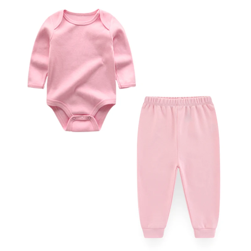 2023 New Born Baby Sets 2Pieces Cotton Bodysuits+Pant Baby Girl Clothes Solid Color Unisex Autumn Baby Boy Clothes Long Sleeve