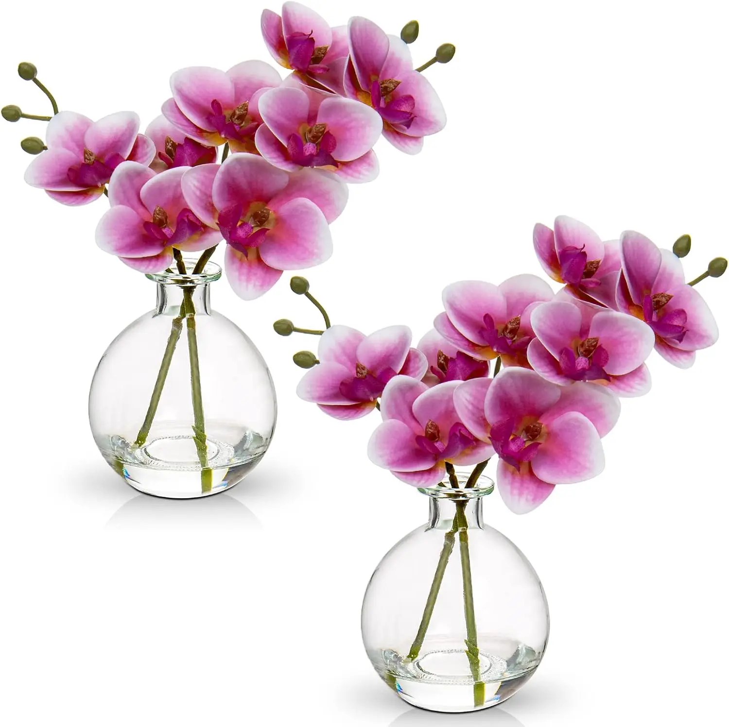 

Pink Orchids Artificial Flowers Faux Orchid Arrangement with Clear Glass Vase Set of 2 Real Touch Phalaenopsis Orchid Fl