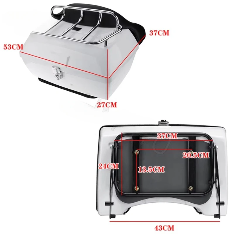 Universal Motorcycle 48 L Tail Top Box Tool Back Rear Pannier Black Trunk Luggage Case with Rack For Harley XL 1200 883 Touring