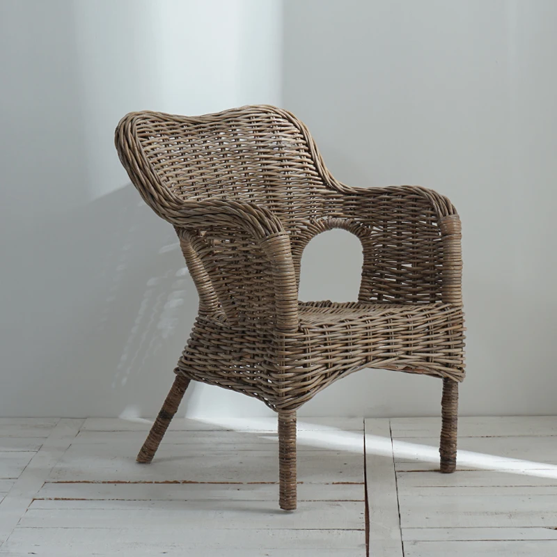 South East Asia rattan sofa chair wabisabi wind agate rattan armrest single chair B & B hotel balcony handmade rattan chair