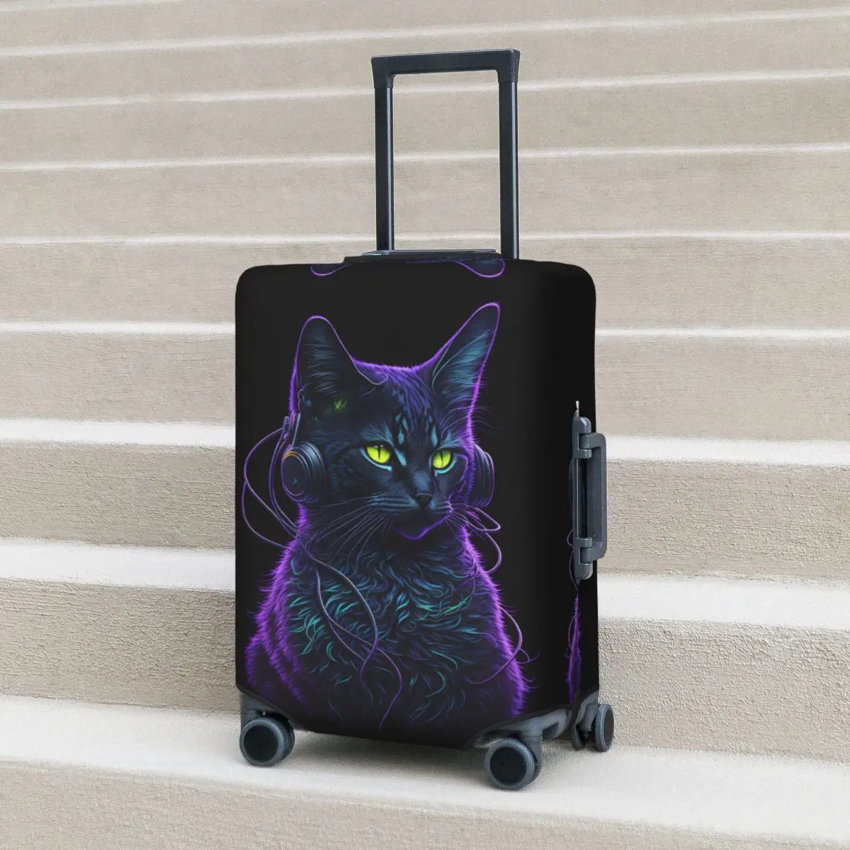 Black Cat Suitcase Cover Flight Cool Animal Print Useful Luggage Case Business Protector