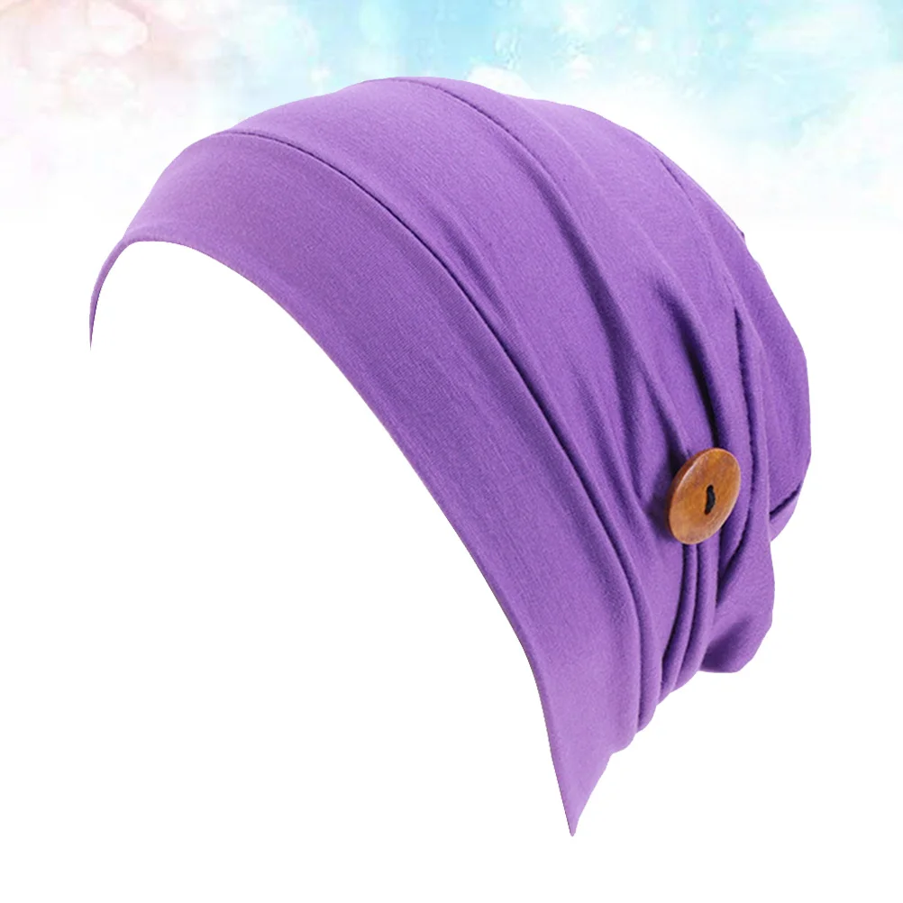 

Purple Women Wrap Turban Hat Modal Cotton Stretch Headwrap Non Slip Button Breathable Chemo Sleep Cap For Hair Loss
