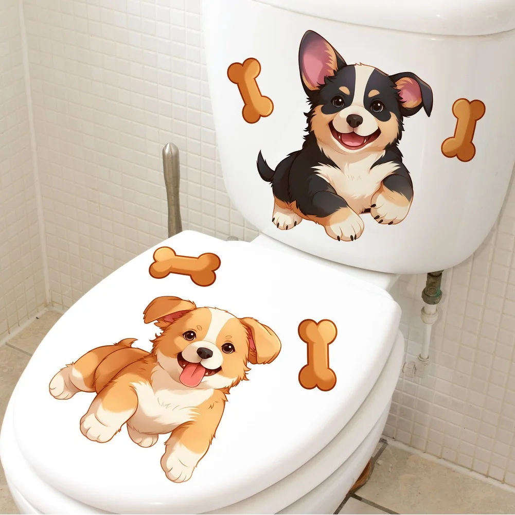 Two 30x30cm Dog Bone PVC Wall Stickers for Bathroom Decor Brown Waterproof Vinyl Decal for Tile Glass and Metal Surfaces