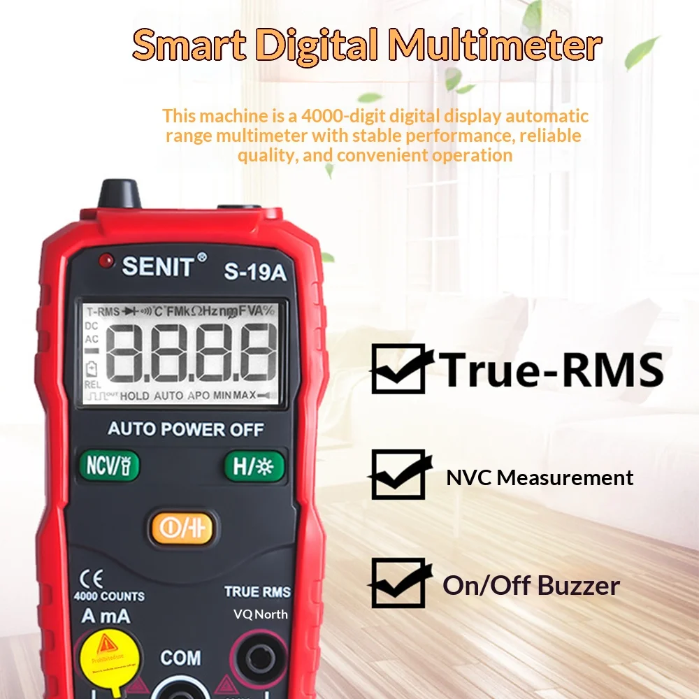 

Цифровой мультиметр SENIT S-19A, 4000 отсчетов, тестер True RMS NCV с удержанием данных, подсветкой, фонариком, автоматическим диапазоном диапазона