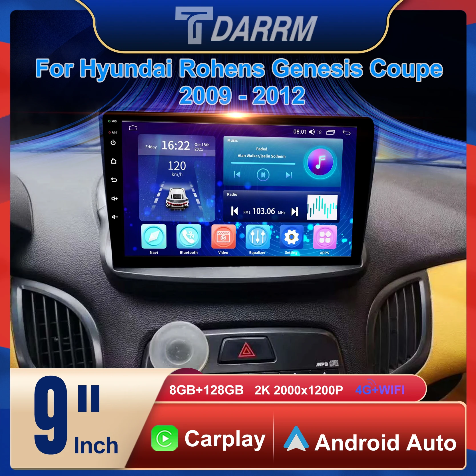 Para hyundai rohs genesis coupe 2009-2012 rádio de tela do carro android 12 automotivo tela multimídia carplay jogador de navegação