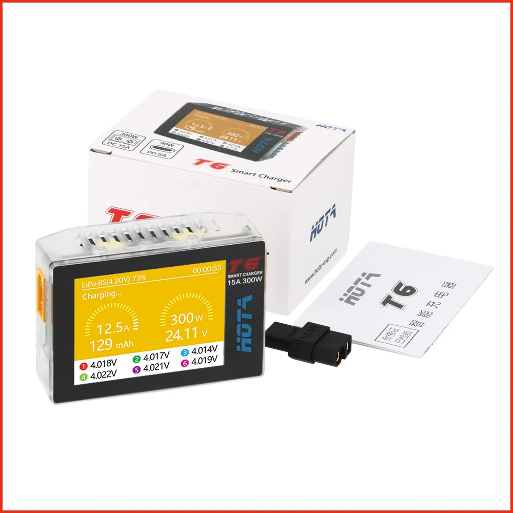 

Зарядное устройство Hota T6 DC/PD с двойным входом, 300 Вт, 2.4 IPS, интеллектуальное, с интерфейсами XT60 и TYPE-C