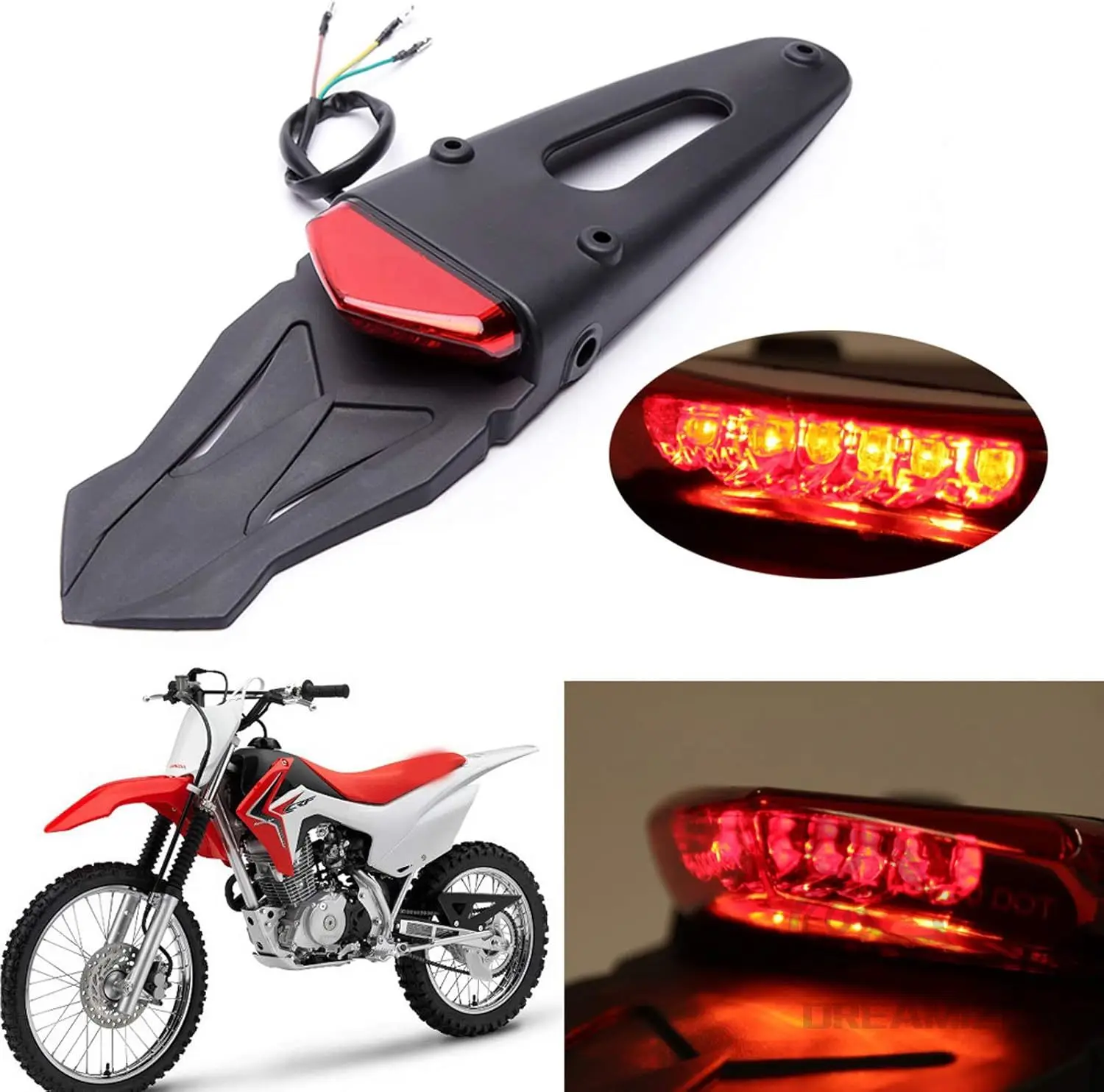 

Motorcycle Rear Fender Mount Red LED Tail Light Brake Lamp Turn Signals License Plate Lights for Custom Off-Road Motorcycle