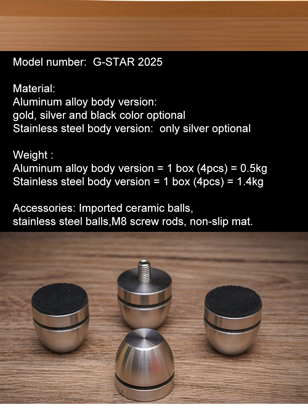 M8 Bar Keramikfuß Stoßdämpfer Edelstahl Aluminium Standfuß CD-Player Lautsprecher Leistungsverstärker HiFi Isolationsfüße – Detail 2