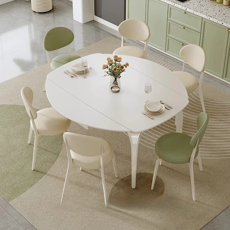 قابلة للتمديد طاولة طعام حديثة آلية تمديد فاخرة مستديرة غرفة المعيشة طاولة طعام الجانب الحد الأدنى ميسا أثاث المنزل