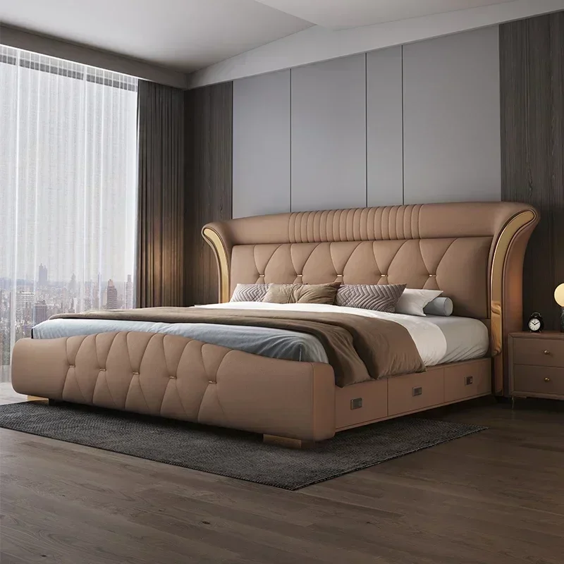 

Кровать размера King Size 180x200 см, роскошная, с основанием и каркасом, двуспальная, с изголовьем, современная мебель для дома.