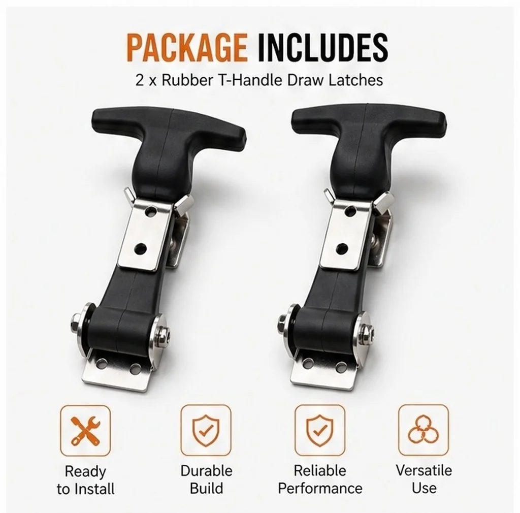 2Pcs Stainless Steel Flexible Rubber Draw Latch Vibration Absorbing T Handle Latch for Automotive Tool Box Truck Cooler
