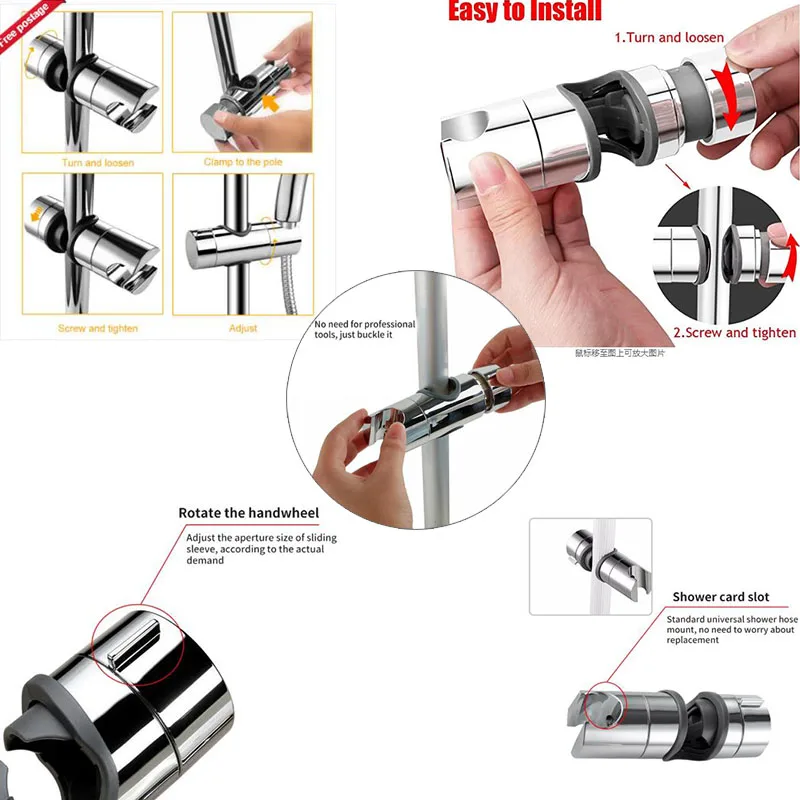 ที่วางหัวฝักบัวแบบปรับได้สําหรับแถบสไลด์ Chrome Shower Rail Slider Holder