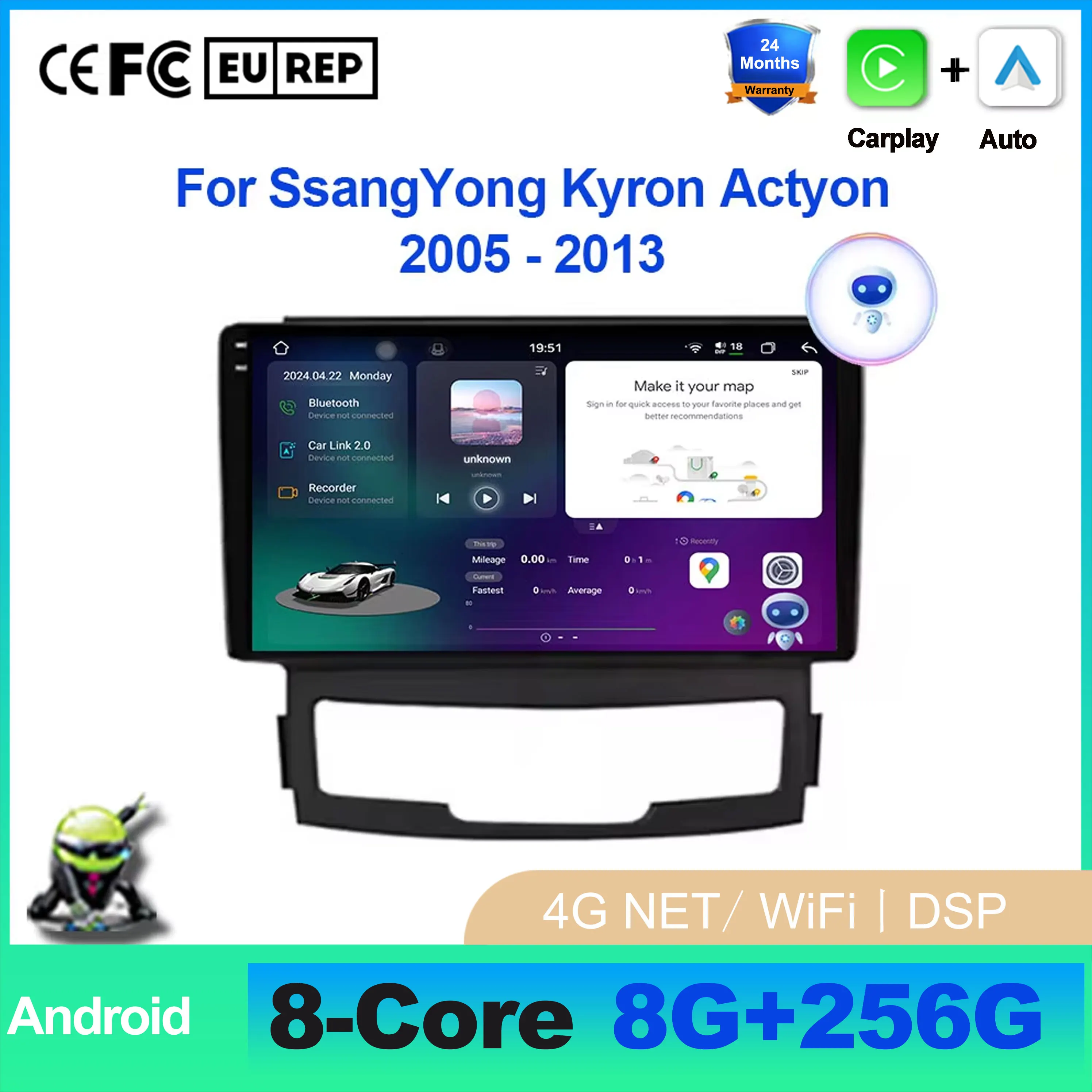 For SsangYong Kyron Actyon 2005 - 2013 Android 16 Car Radio Auto radio Multimedia Video Player Touch Screen GPS Navi Bluetooth