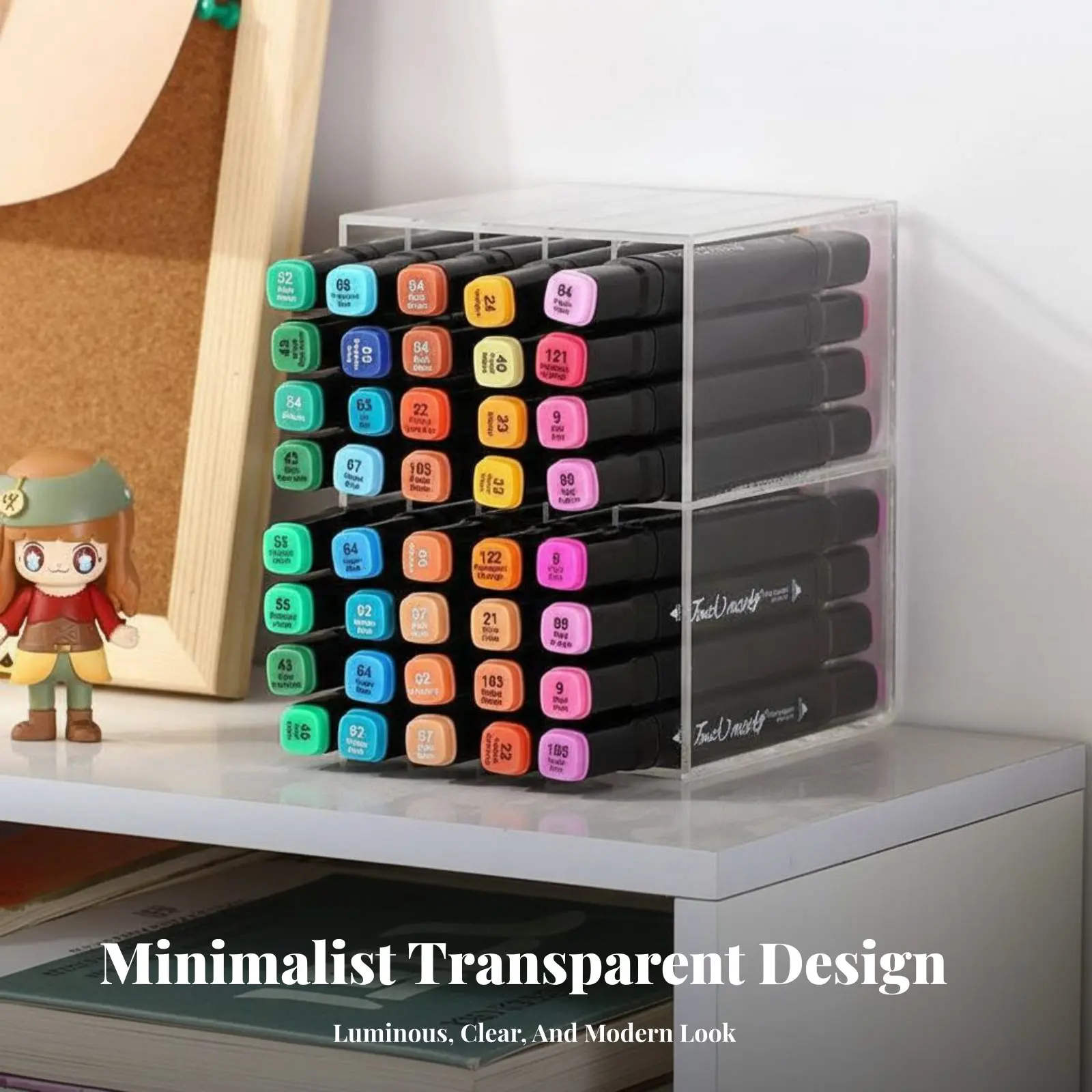 

Multicompartment Marker Rack Clear View Multi-Compartment Holder Space-Saving Keeps Desk Tidy for Designers, Hobbyists