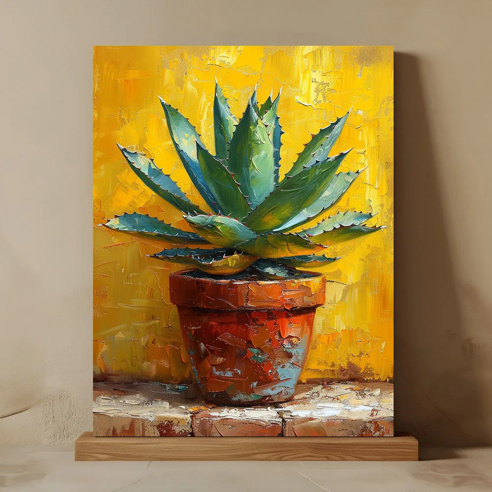 (No frame)2D Flat, 2D Flat, 2D [Vibrant Agave Plant Canvas Art] Vibrant Agave Plant Canvas Wall Art, Wooden Framed Wrapped Ca
