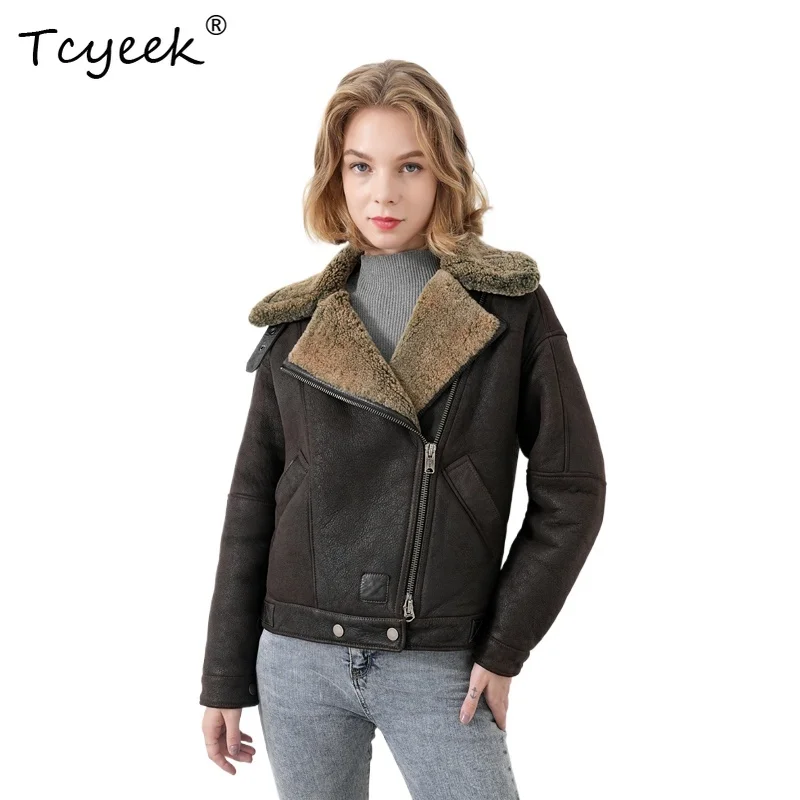 

Tcyeek Genuine Wool Autumn Winter High End Trendy Solid Color Short Casual Women's Wool Shearing Fur Coat Fourrures Femme
