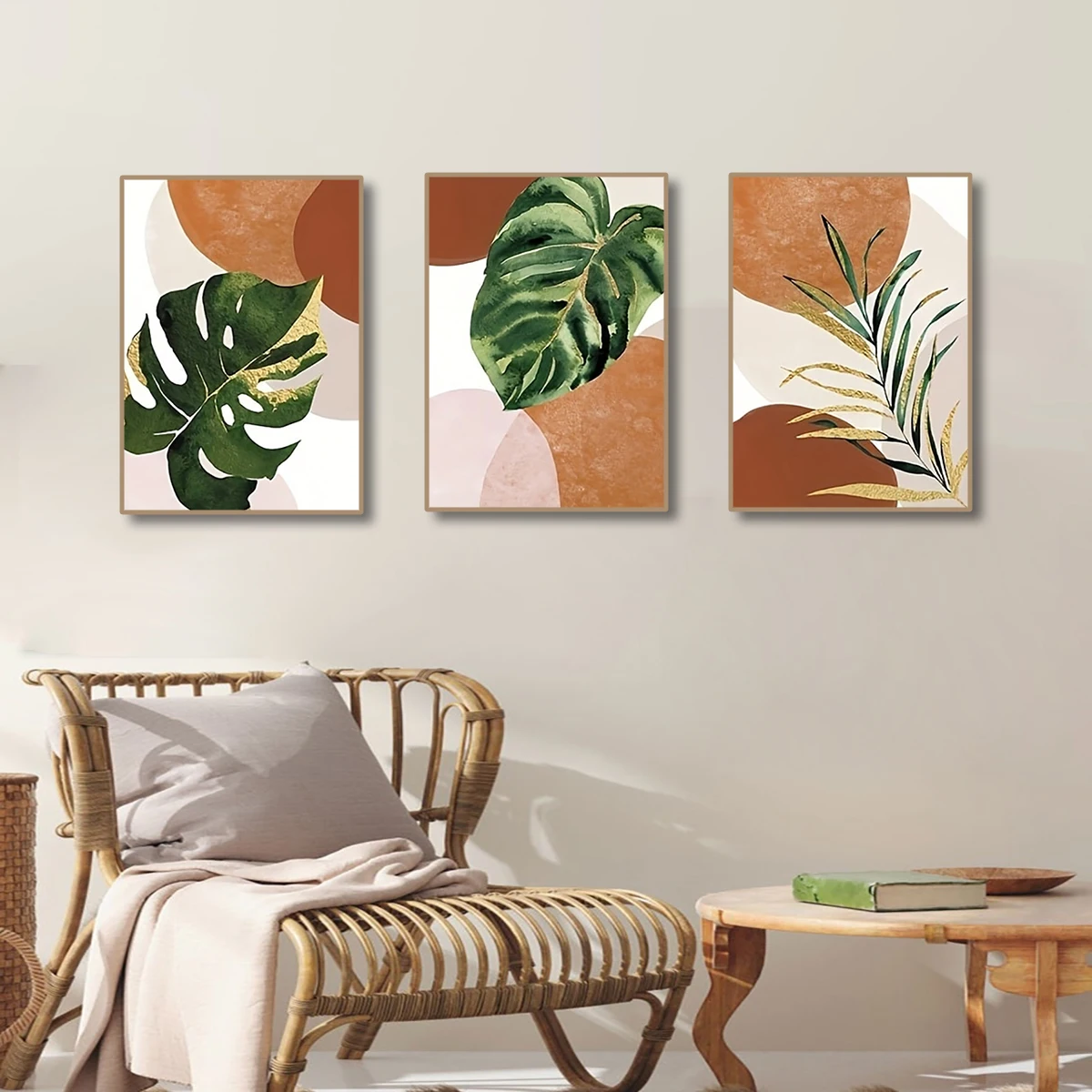 3pcs Boho Palm Leaf Green Plants Wall Art Canvas Paintings Modern Still Life Poster Prints Pictures for Living Room Decoration