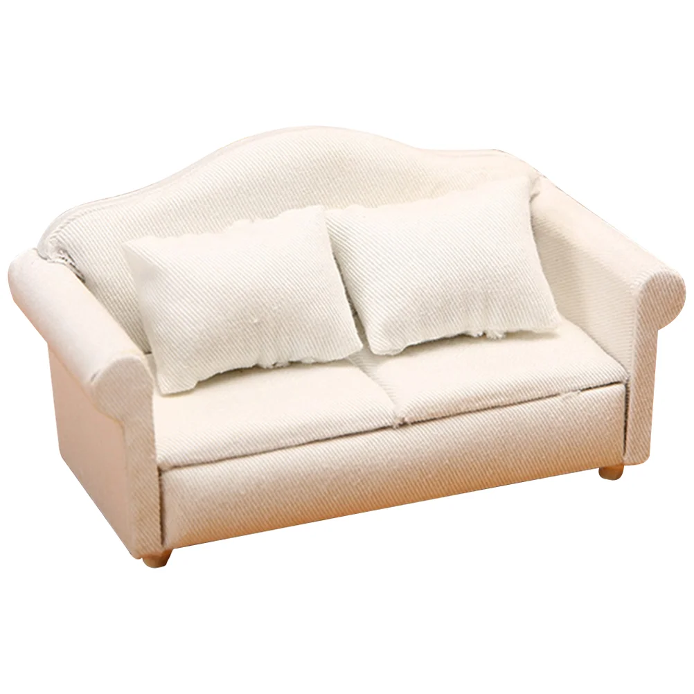 

White Fabric Sofa Furniture Small Decor Delicate Mini Decorative Tiny Couch House