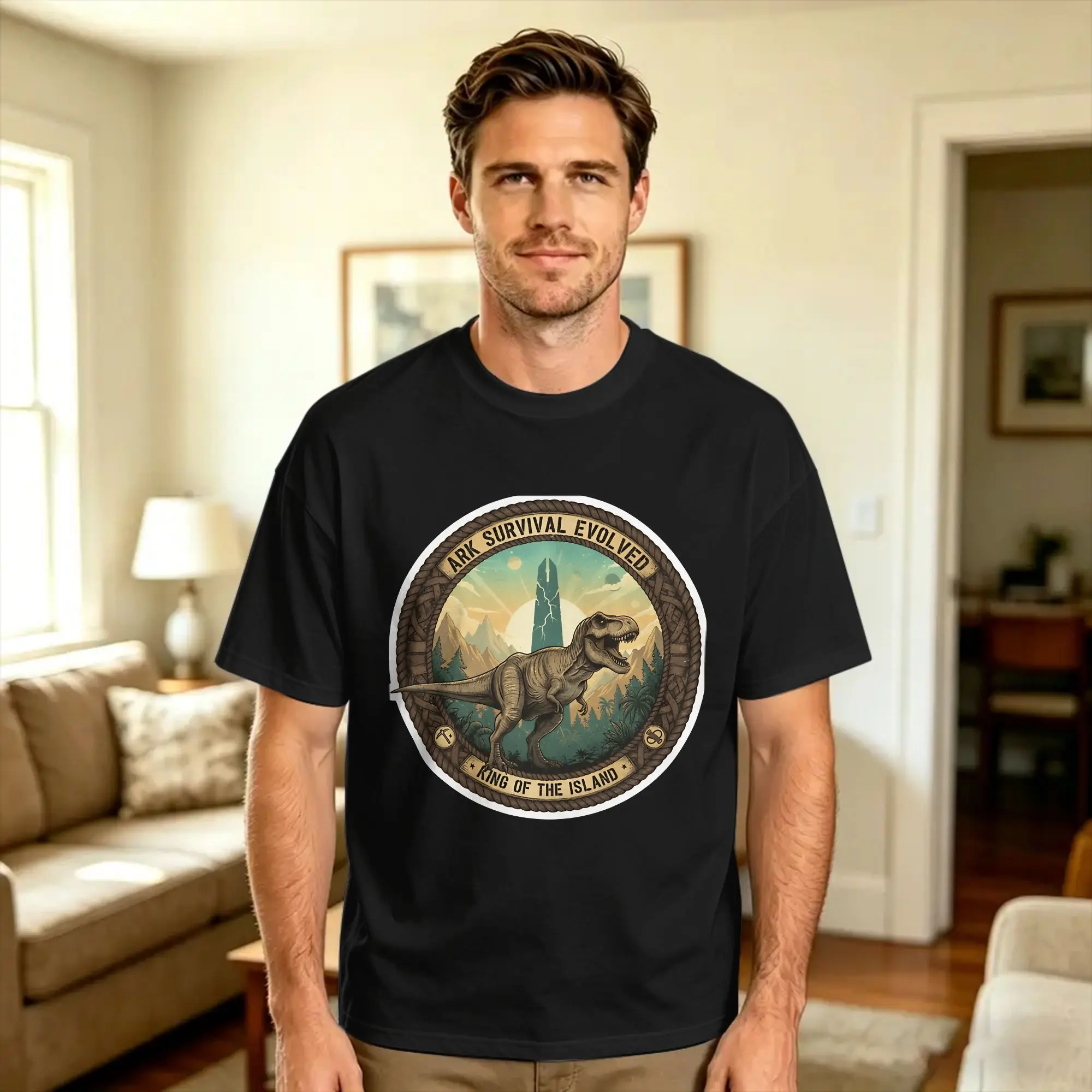 T-shirt vintage ARK Survival Evolved, T-shirt vintage King of the Island T Rex en pur coton, T-shirt tendance pour couple, hauts de gamme