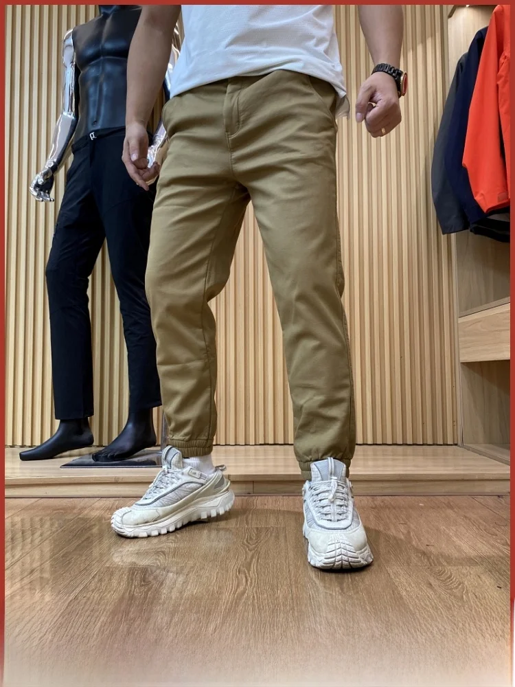 

Thiened Fce на подкладке с эластичной резинкой на талии, повседневные брюки из чистого хлопка с манжетами для мужчин, осень-зима, новая рабочая одежда, удобная одежда Loo...