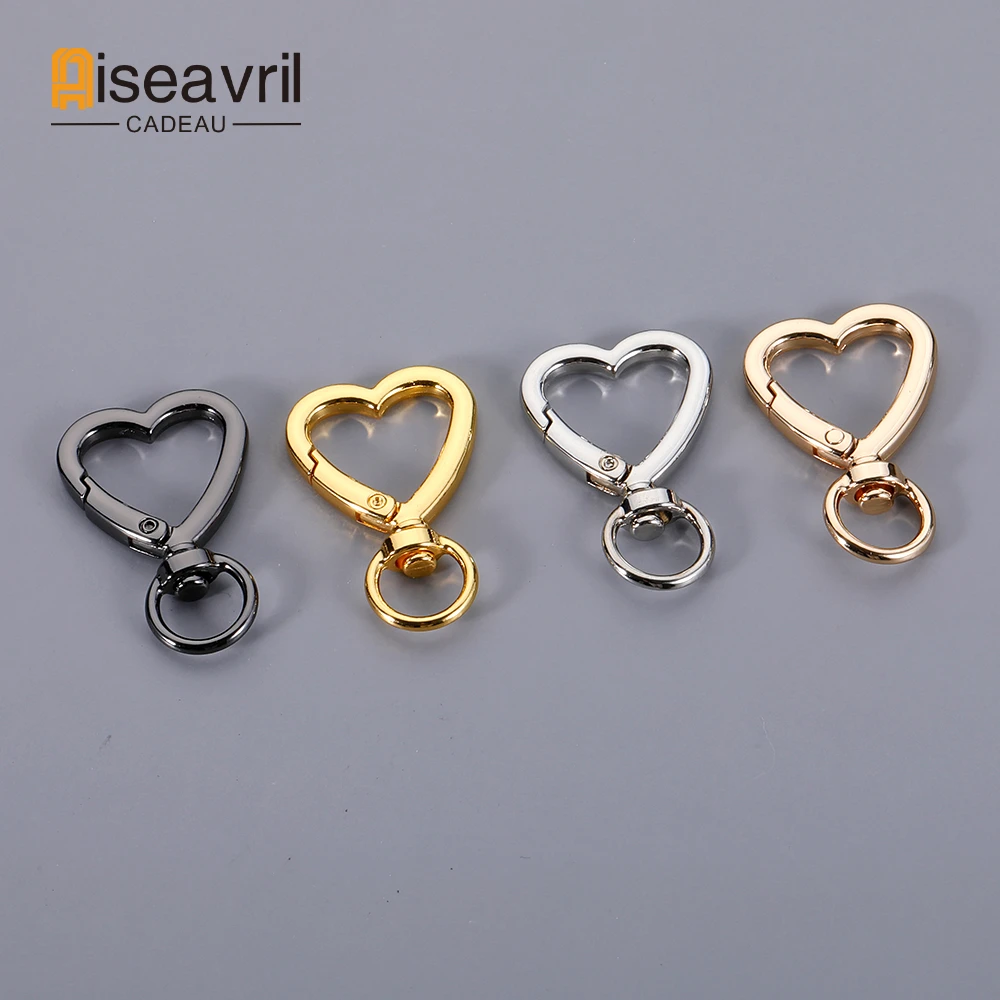 5pcs Plated Heart Shape Rotation Lobster Alloy Spring Buckle Clasps Key Ring Holder Hook Carabiner for Jewelry Making Key Chains