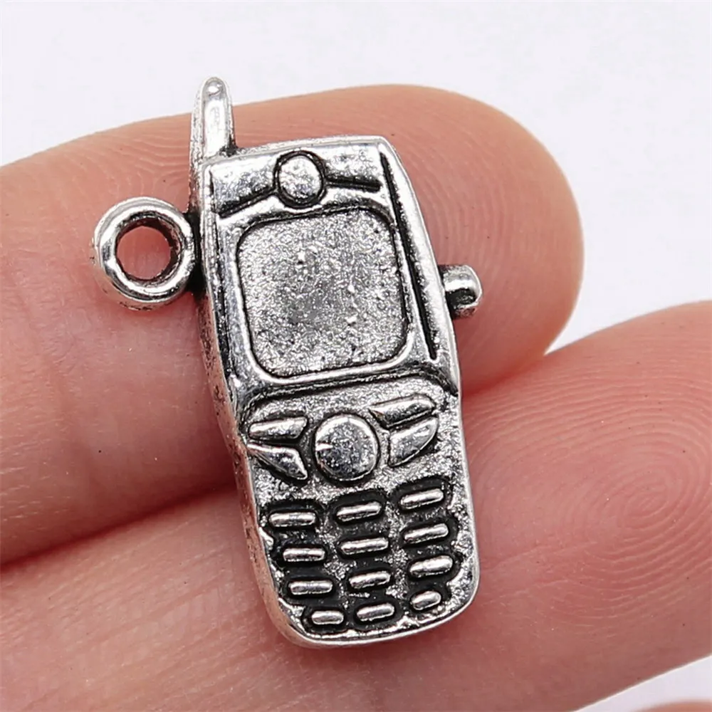 5pcs/lot 24x16mm Cell Phone Charms For Jewelry Making Antique Silver Color 0.94x0.63inch