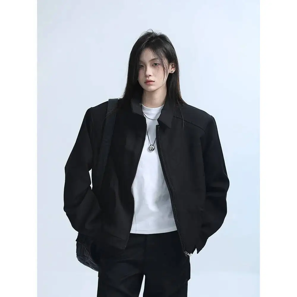 

Punk Unique Design Loose Short Jacket For Women Retro Edgy Style Spring Autumn New Zip Up Outerwear Top