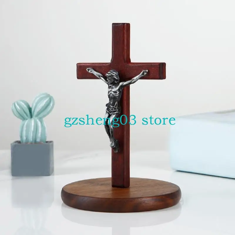 U75C Madera Crucifijo Croses pie Católico Crucifijo madera Jesús Cristo Cruces