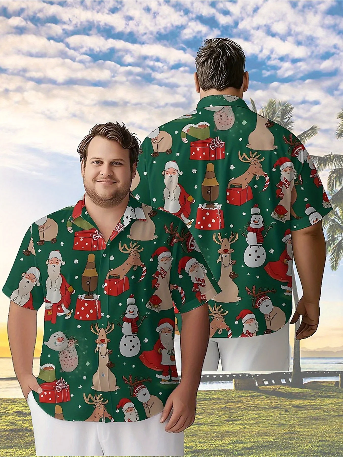 

Men's Plus Size Hawaiian Shirts Santa Claus, Reindeer, Christmas Pattern,New in Summer Fashion Tops,Hip Hop Rock Streetwear