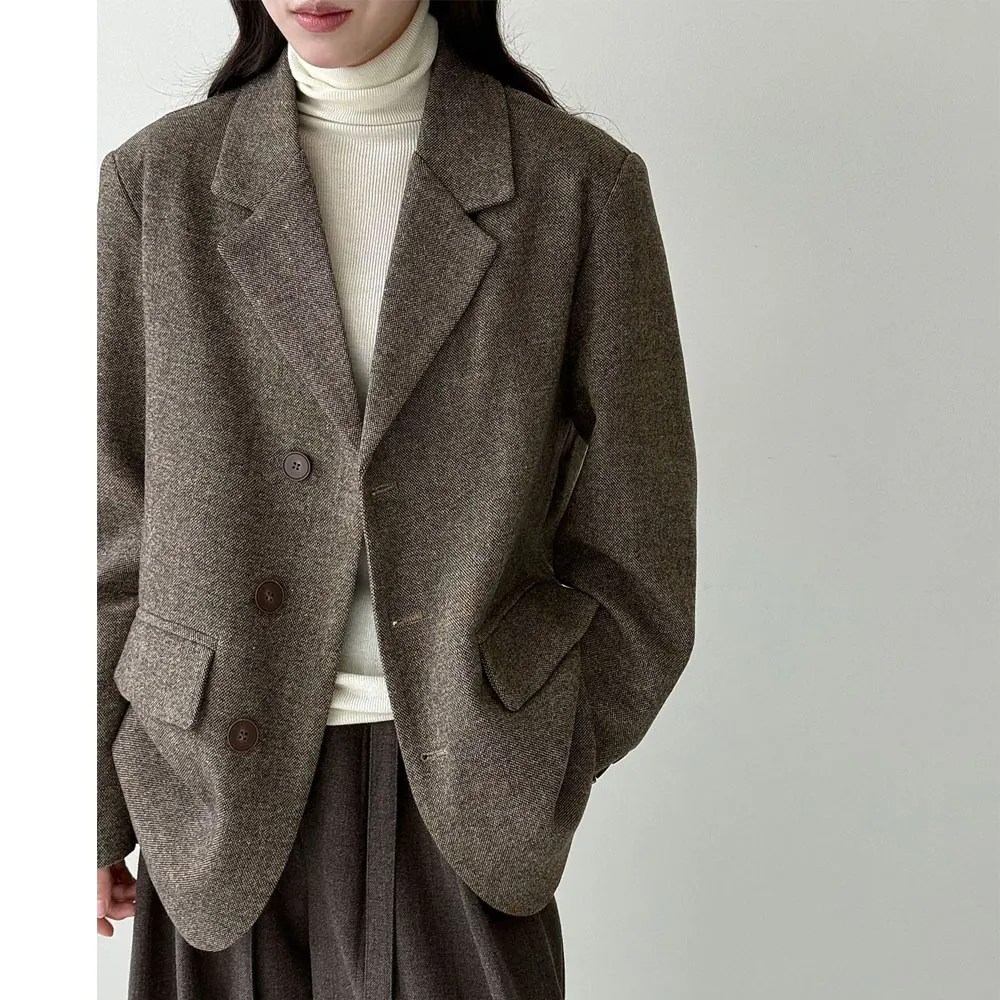 30% مادة الصوف المرأة الخريف السترة معطف رفض طوق اللون البني السترة Feminino Casaco Feminino القمم لملابس حريمي