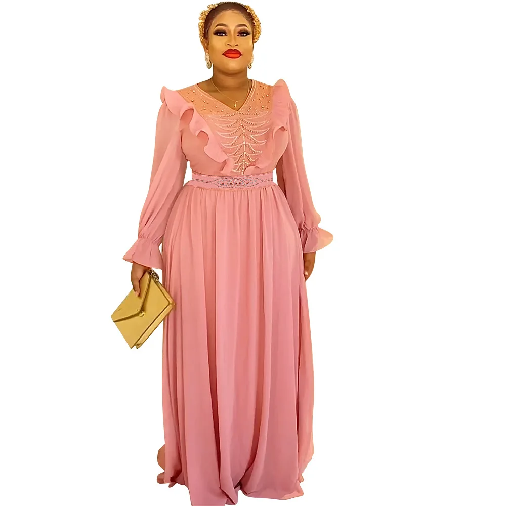 Hot Sales New African Maxi Dresses For Women Evening Party Long Dress Dubai Clothing Elegant Kaftan Muslim Chiffon Dress