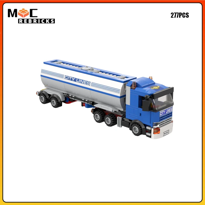 MOC City Freight Tanker Truck Building Blocks Liquid Fuel Transport Vehicle Model Heavy Cargo Truck Toy Adult Gift