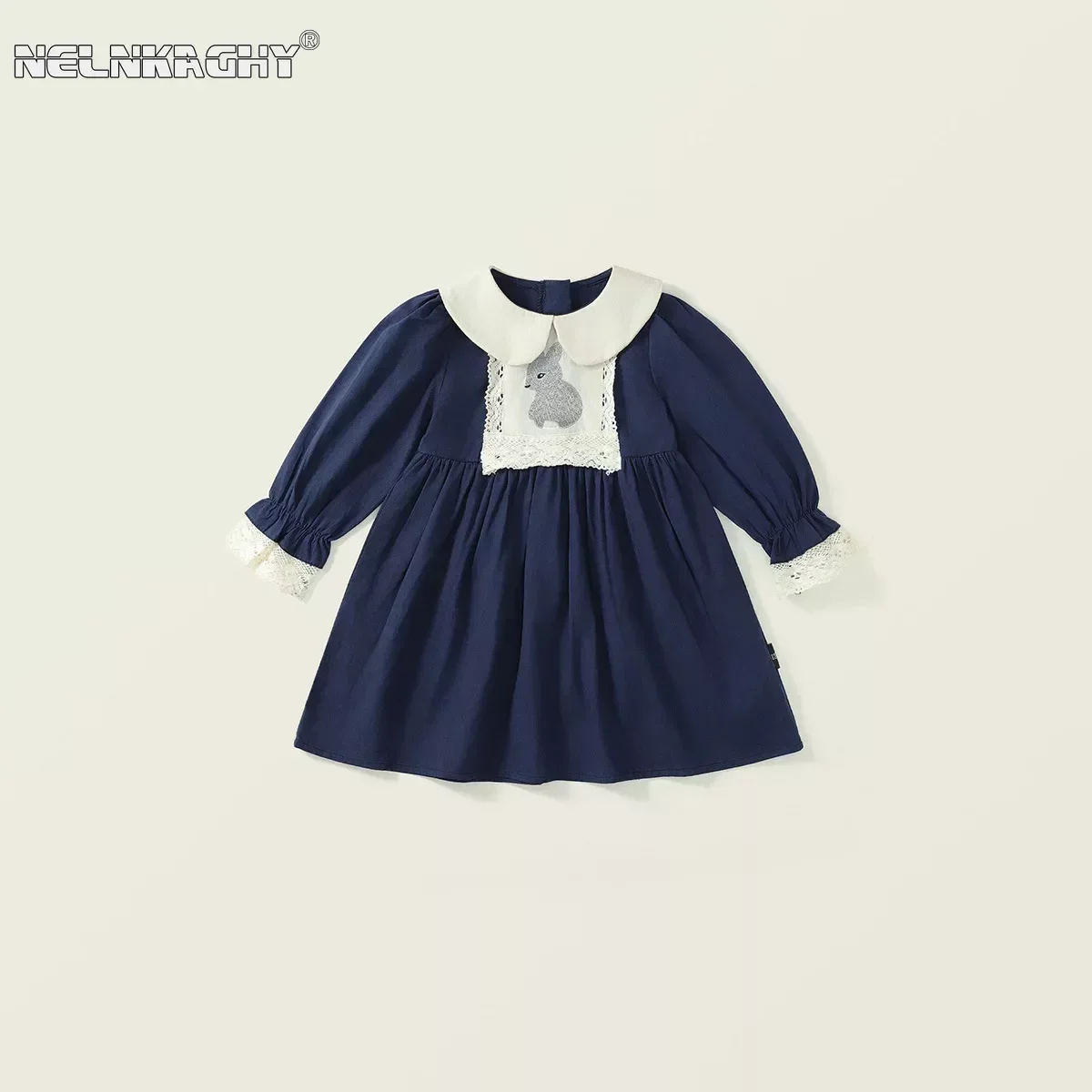 

2024 Spring New in Kids Baby Retro Clothes - Children Full Peter Pan Collar Embroidery Bunny 100% Cotton Dress , Toddler 2-7Y