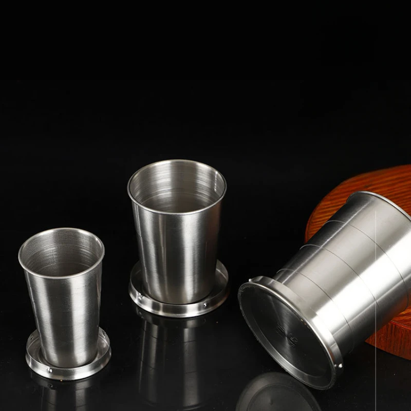 Aço inoxidável Viagem Portátil Folding Cup, Telescópico Pequeno Vidro De Água, Metal Vidro De Vinho, Grau Alimentar