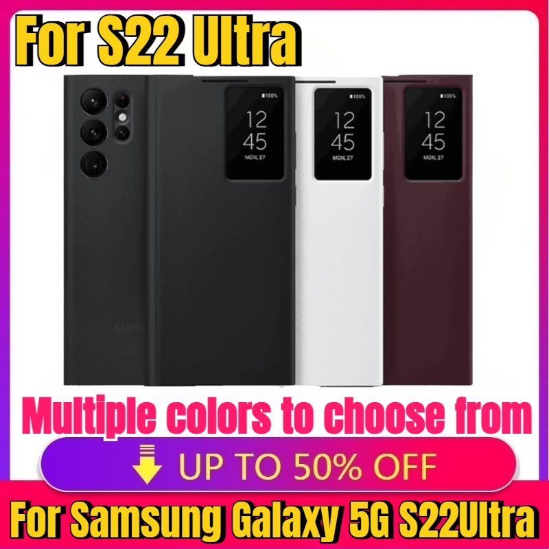 

New Smart Clear View Flip Mirror Phone Case For Samsung Galaxy 5G S22Ultra Intelligent with chip PC Leather Protective Covers