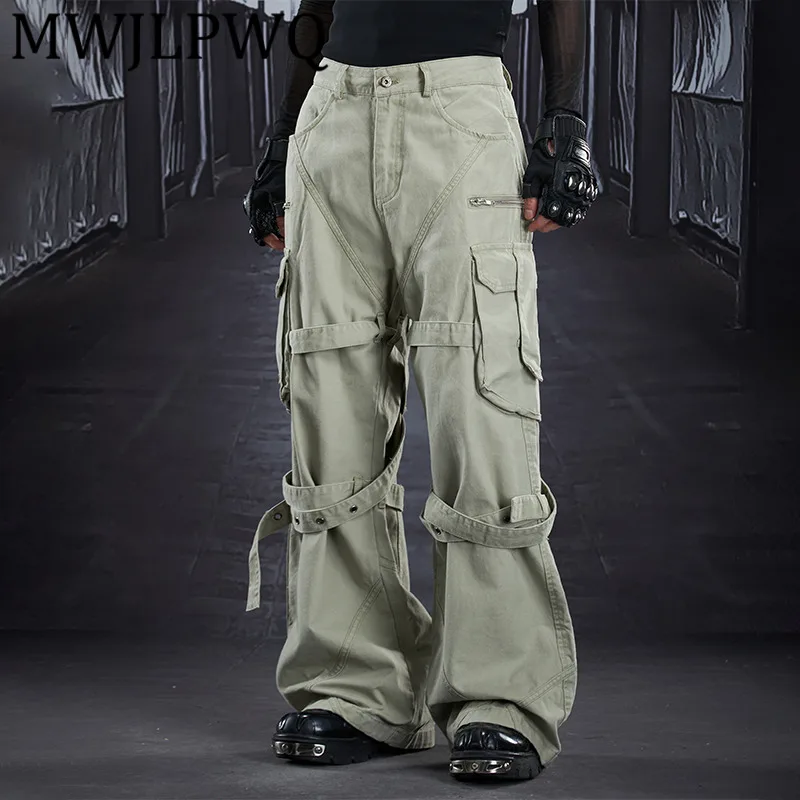 

MWJLPWQ Men's Multi-Way Wear Ribbon Detachable Flared Pants Loose Multi-Pocket High Street Cargo Casual Trousers Autumn 12838