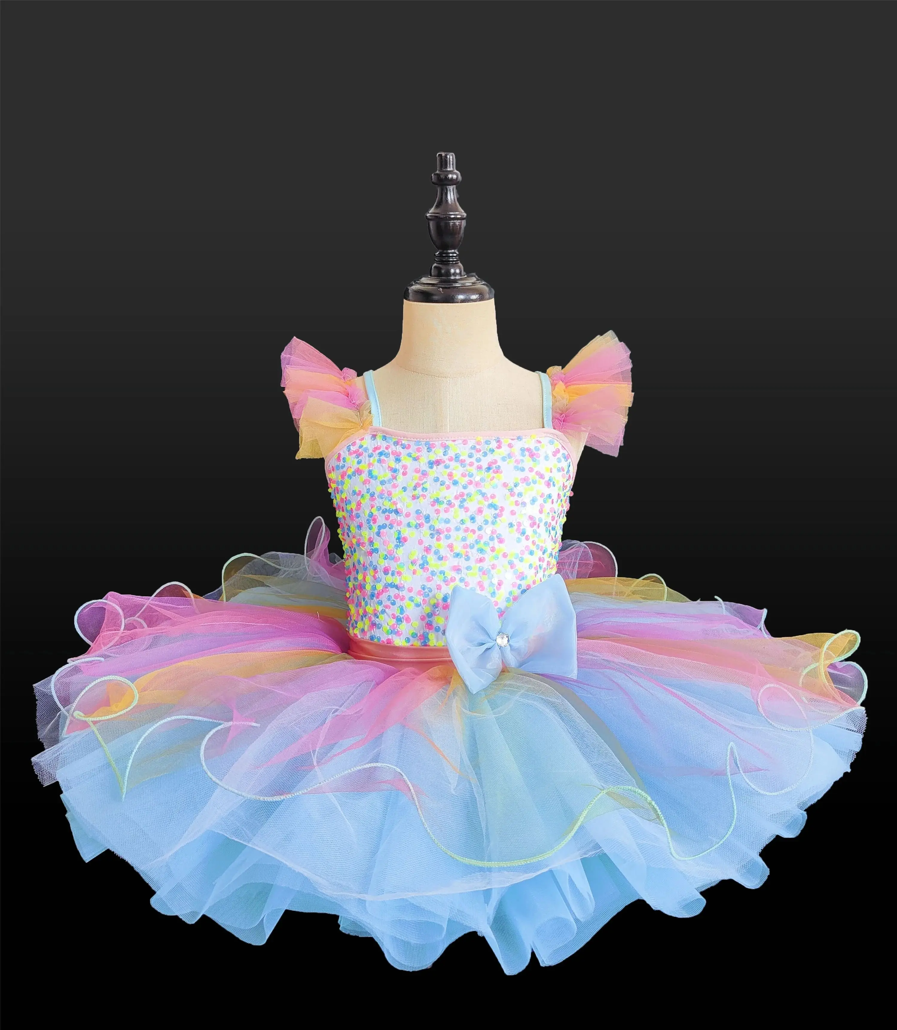 Children Ballroom Clothing Sequined Ballet Tutu Dress Girls Rainbow Color Modern Performance Clothing Wear Ballet Princess Dress