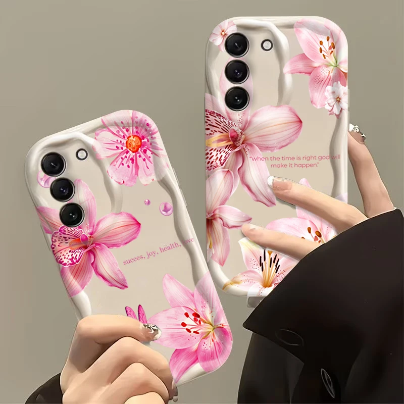 Pink Lily Flower Cream Phone Case For Samsung Galaxy S26 S25 S24 FE S22 S23 Ultra Plus A56 A55 A37 A36 A27 A26 A16 Soft Cover