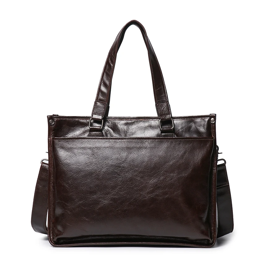 Men'S Genuine Leather Briefcase Top Layer Cowhide Executive Designer Luxury Handbag Portable Shoulder Business Laptop Bag Office