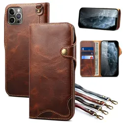 Real Genuine Leather Flip Case for iPhone17 16 14 13 ProMax Luxury Cover Retro Wallet Book Shell iPhone13 Mini 15Plus Phone Etui
