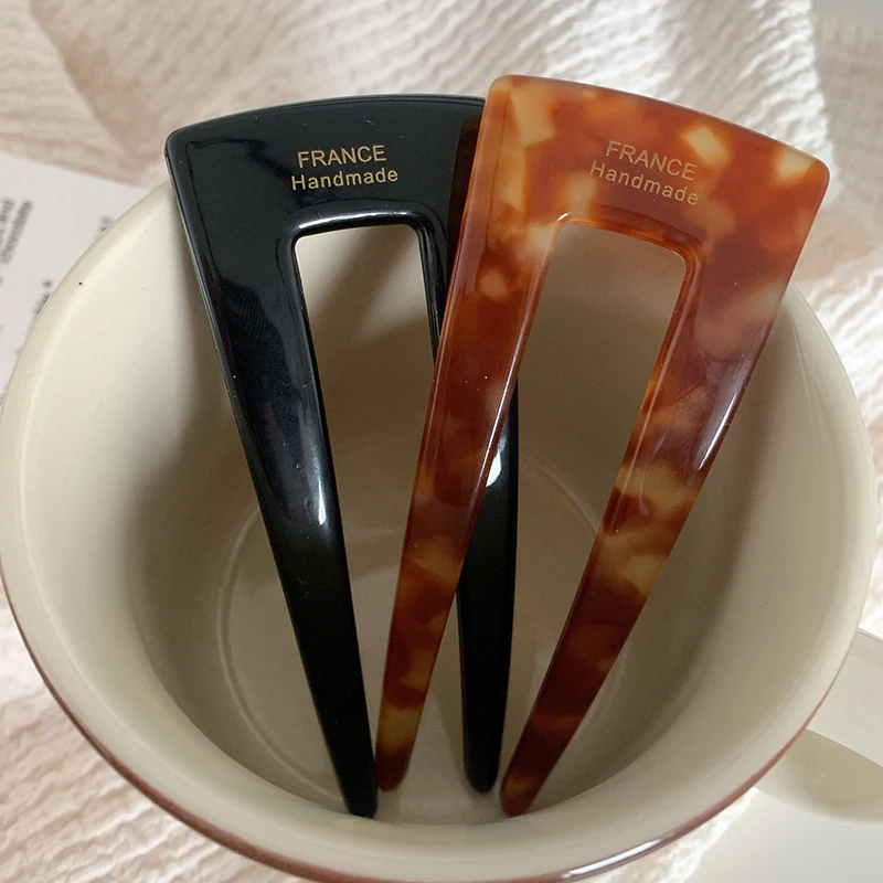 Fashion New 9.5CM Long U-shape Portable Marble Tortoise Shell Wide Tooth Acetate Hair Comb For Woman Girls