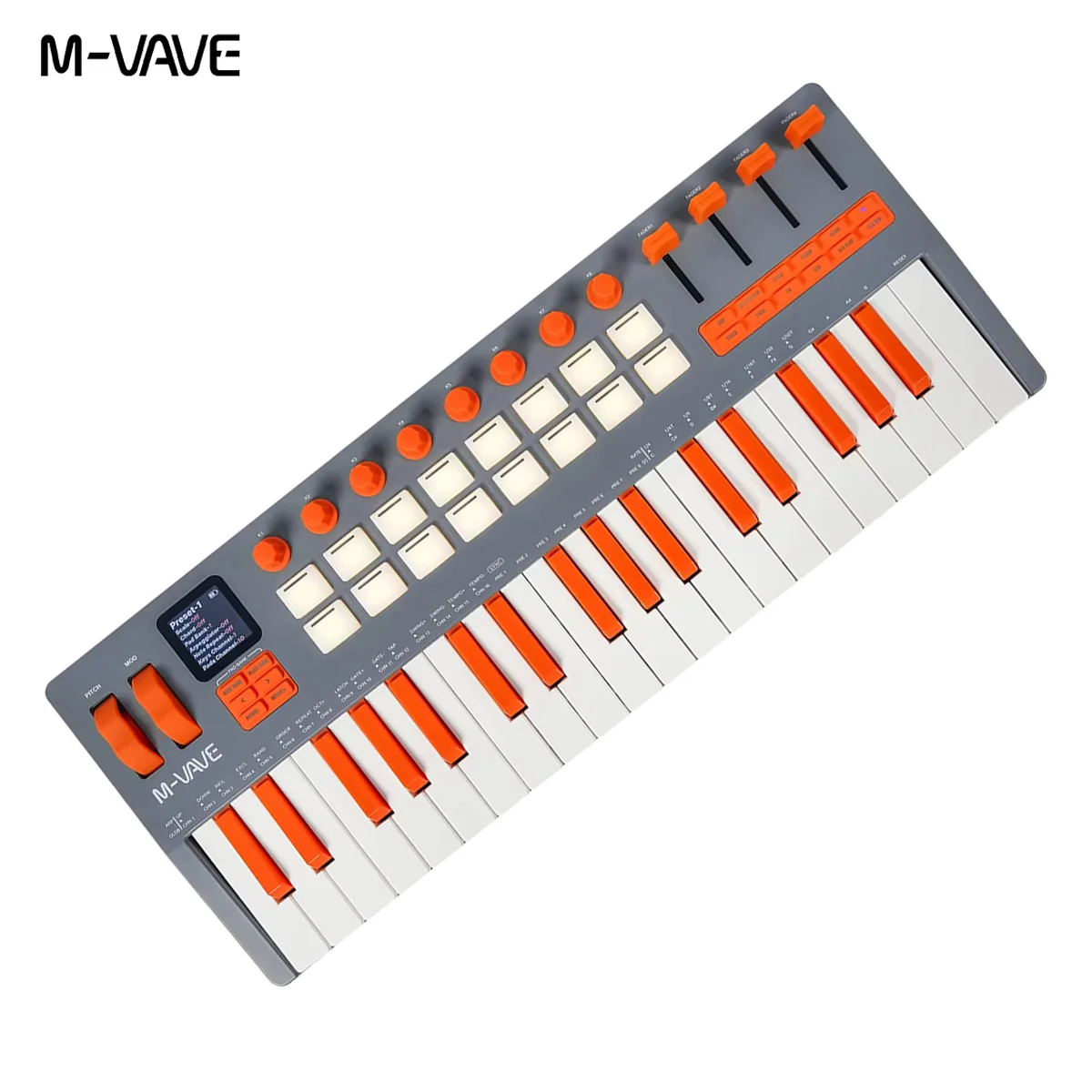 M-VAVE SMK-37 Pro Elite 37 Keys MIDI Keyboard, Built-in FM Synth 16 Pads 10h Battery Grey-Orange Edition