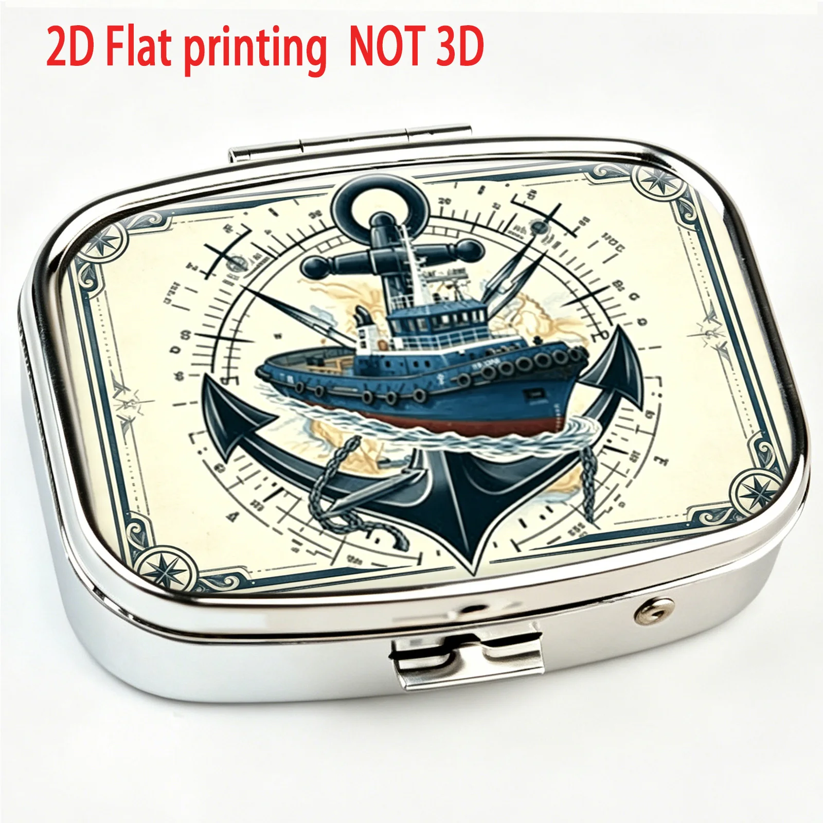 Single-piece, nautical vintage-style patterned box, used for storing jewelry and organizing small items, can hold vitamins and pills, simple and soothing vitamin storage box, flat print, flat surface