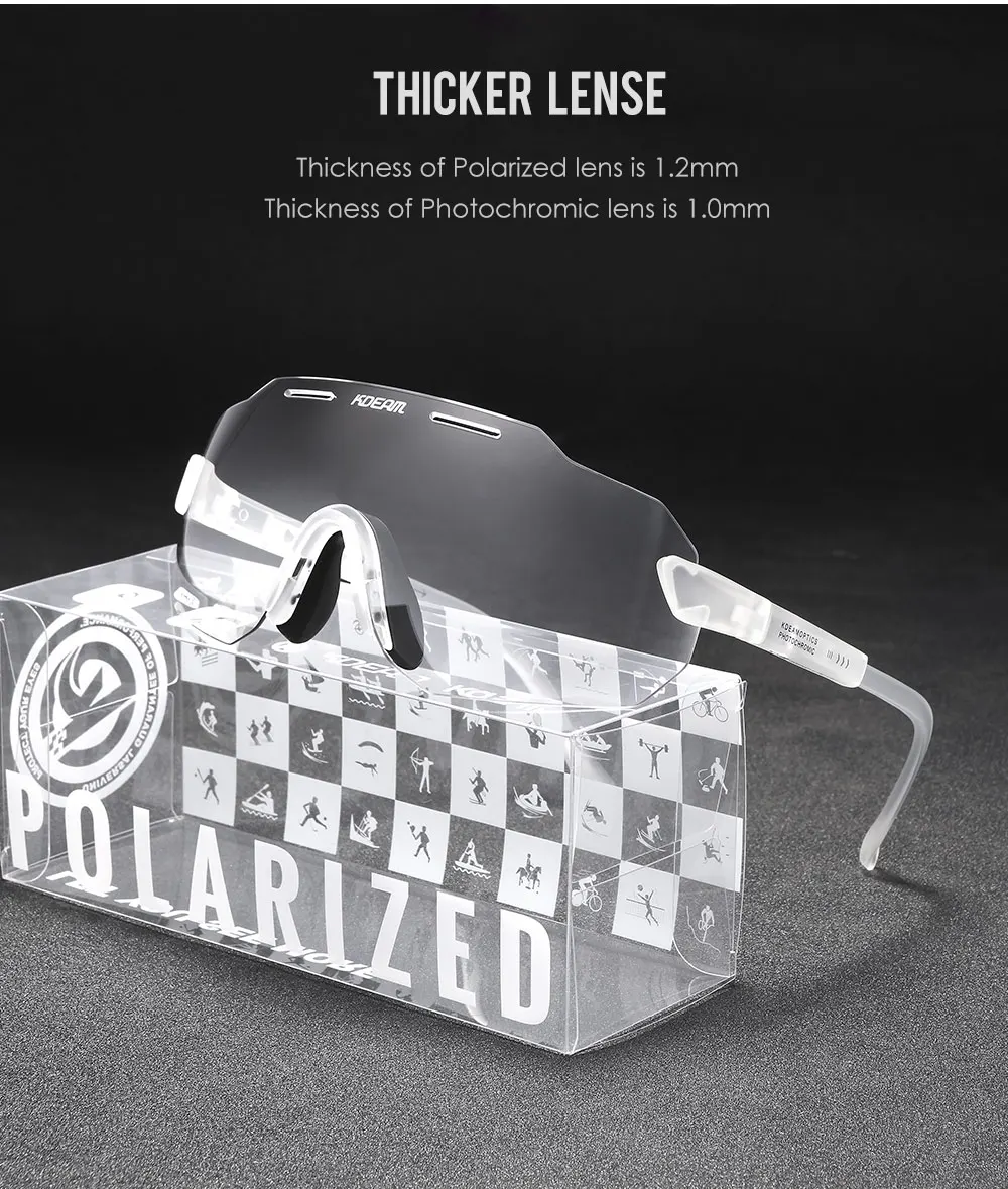 KDEAM Hohe-Ende Radfahren Gläser Ultra Licht TR90 Material Photochrome/Polarisierte Sonnenbrille Männer Einstellbare Tempel Länge – Detail 2