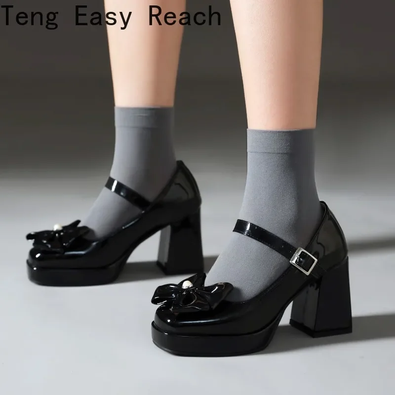 2024 Lady Mary James Heels Platform Shoes Spring Fashion Bow Party Platform Heels Cosplay Lolita ShoesBlack Apricot