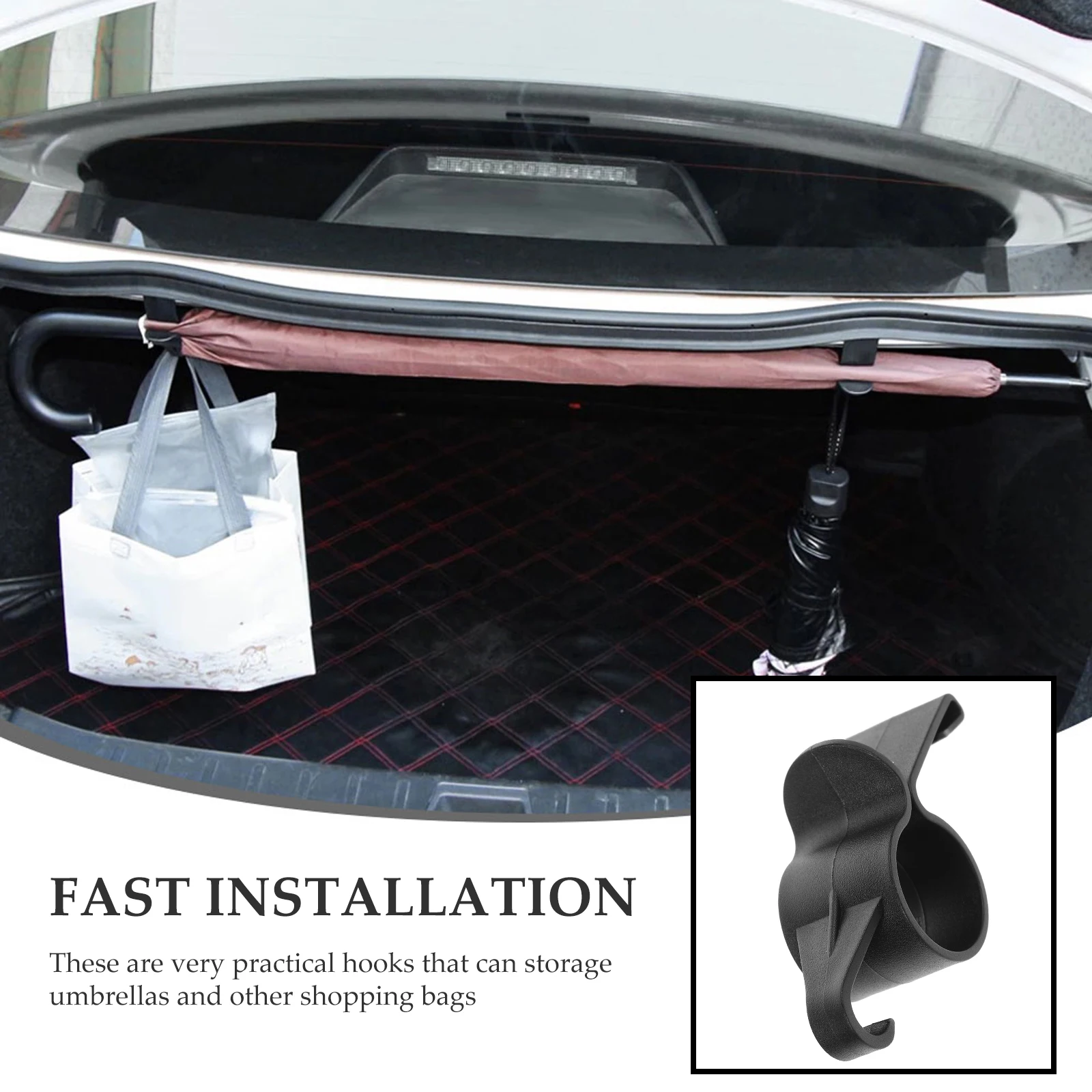 

Car Umbrella Rack Holder Trunk Hanger Black Plastic Long Life Easy Install Simple Appearance Sturdy Structure Stable