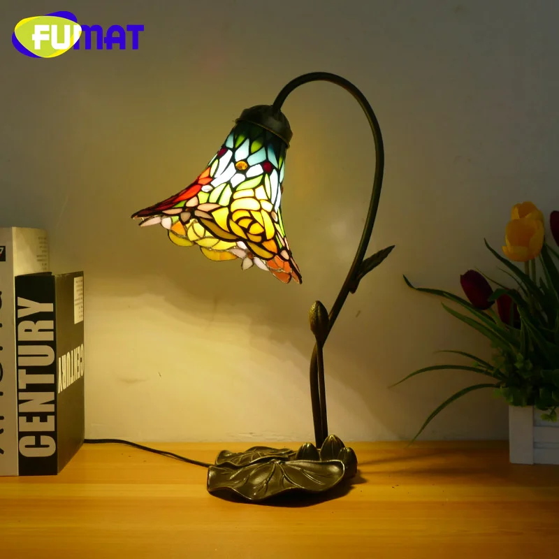 

FUMAT Tiffany style stained glass Mediterranean retro table lamp for romantic living room bedroom bedside lamp cafe LED decor