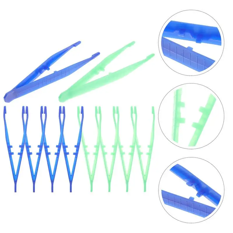 20/10Pcs Plastic Tweezers Medical Repair Small Disposable Tweezers Tools Tweezers Crafts Kids Toys Plastic Clips Multi Colors