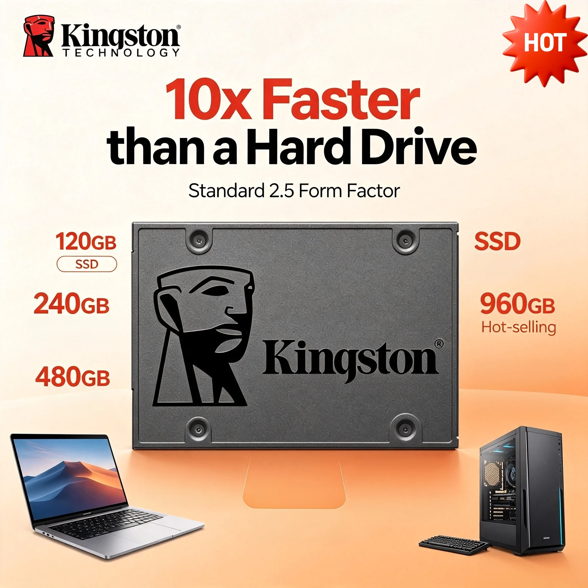 Kingston A400 120GB 240GB480GB 960GB NEW SATA III 25 Inch Internal SSD Solid State Drive HDD Replacement for PC Desktops Laptops